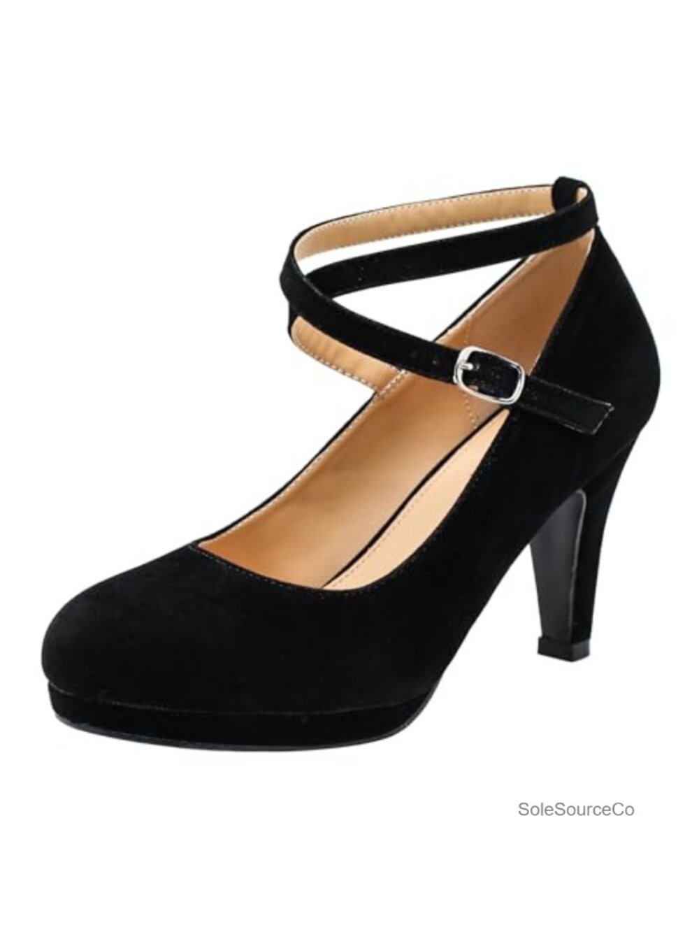 Women's Platform Pumps Round Toe Cross Ankle Strap Dress Shoes